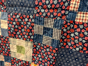 Image of Red & Blue Cotton Patchwork Quilt Top