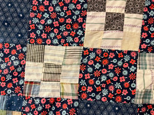 Image of Red & Blue Cotton Patchwork Quilt Top