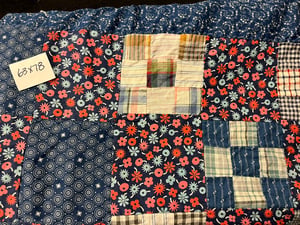 Image of Red & Blue Cotton Patchwork Quilt Top