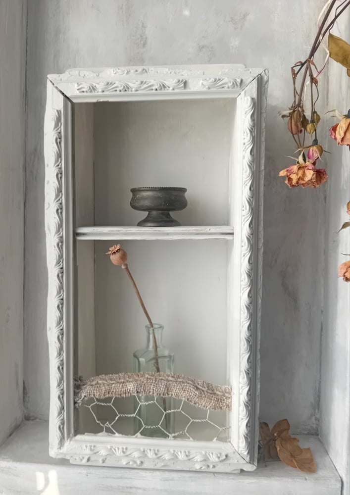 Image of Quirky Antique & Vintage Timber Shelf Box Painted Distressed Display Cubby