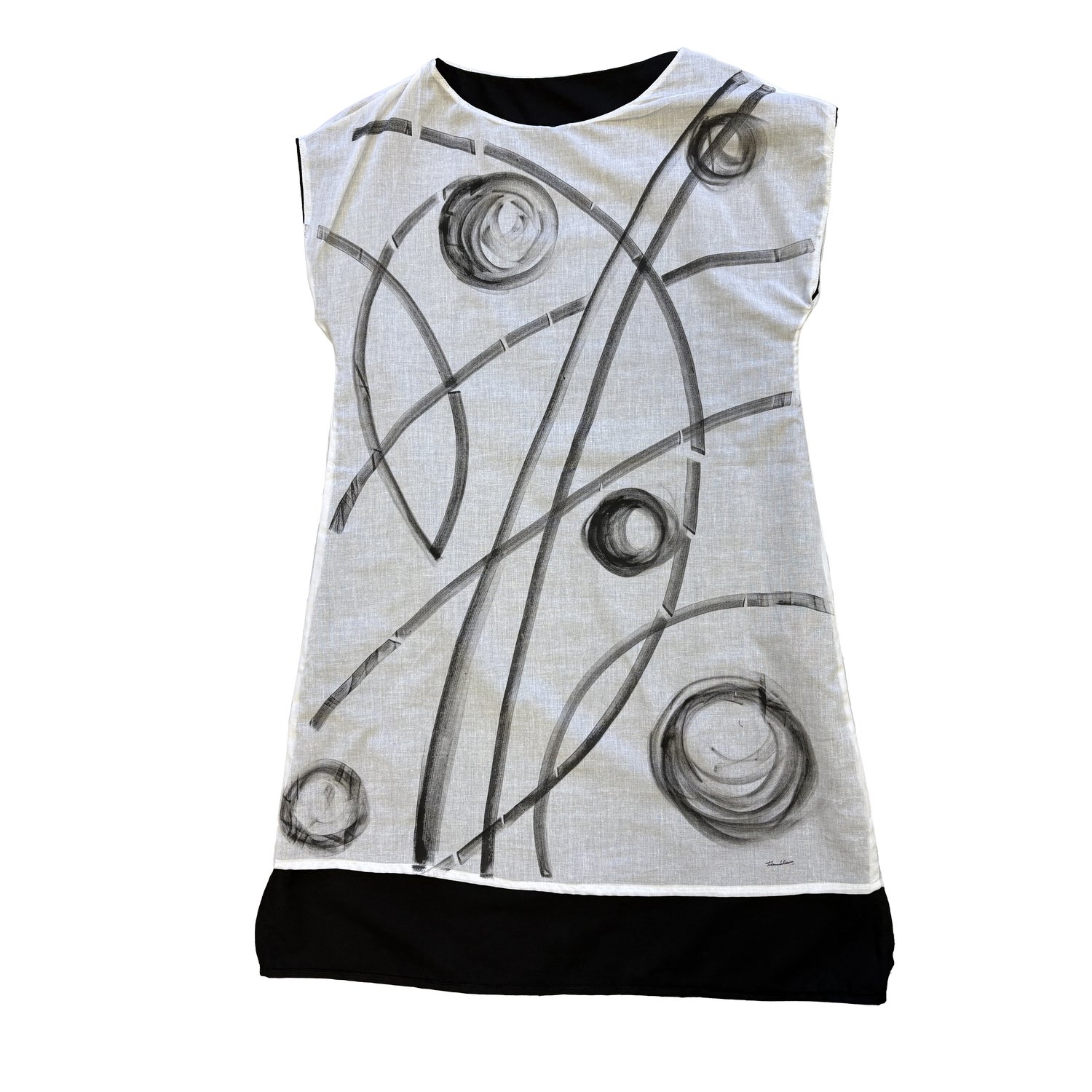 Image of SHORT-SLEEVED COTTON DRESS WITH ABSTRACT PAINTING