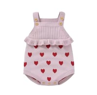 Image 1 of Arabella Knit Romper - Rose Ruffle / Sweet Pea