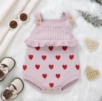 Image 3 of Arabella Knit Romper - Rose Ruffle / Sweet Pea