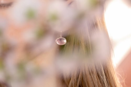 Image of "Love/ Spring" silver earrings with rose quartz · 愛 春 ·