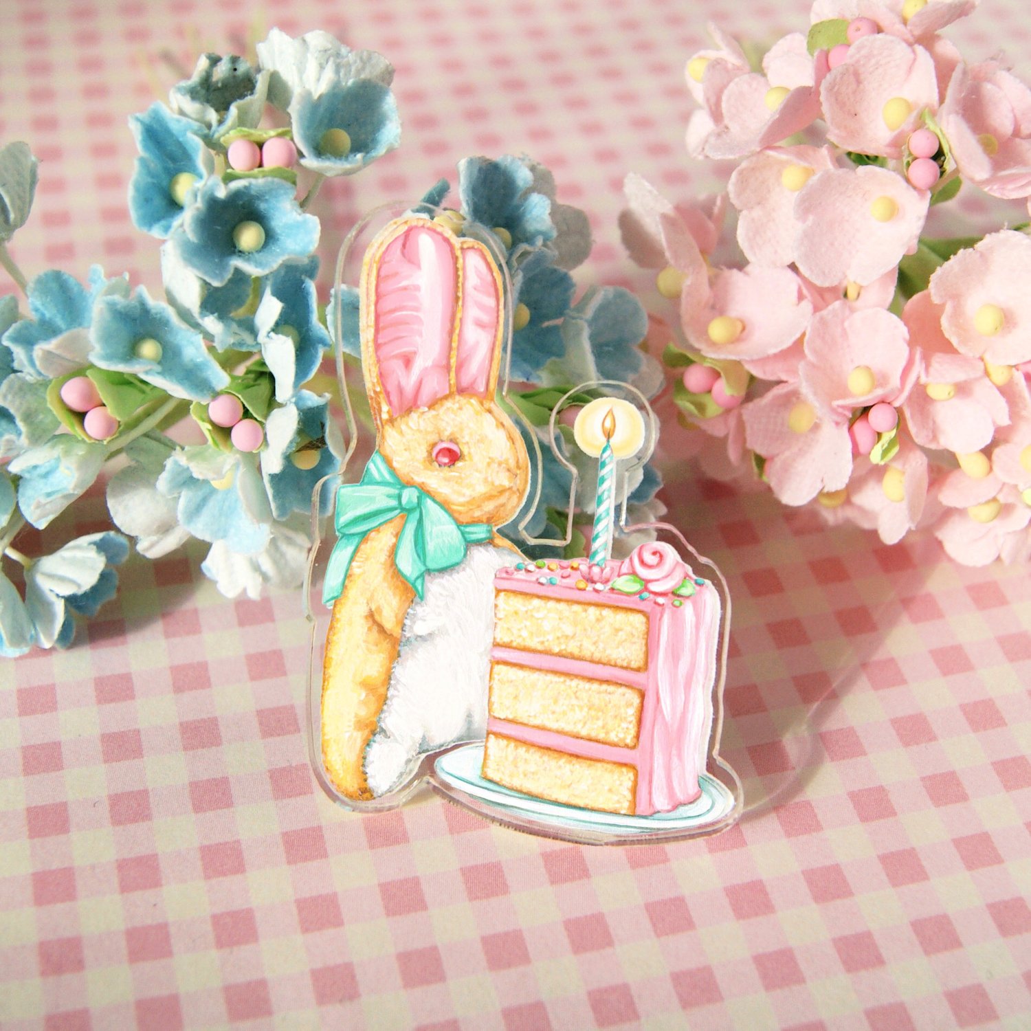 Image of Bunny with Cake acrylic pin 
