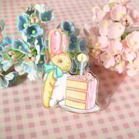 Image 2 of Bunny with Cake acrylic pin 
