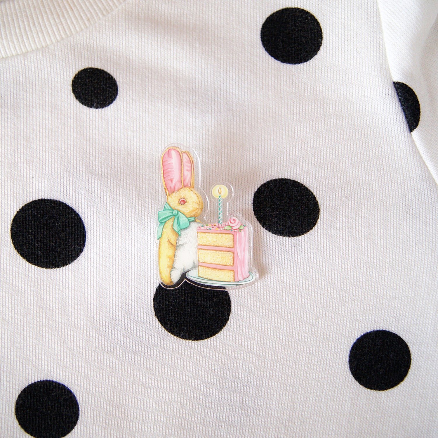Image of Bunny with Cake acrylic pin 
