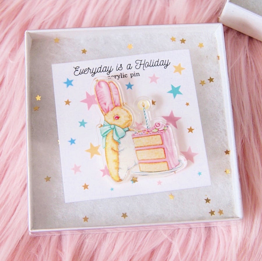 Image of Bunny with Cake acrylic pin