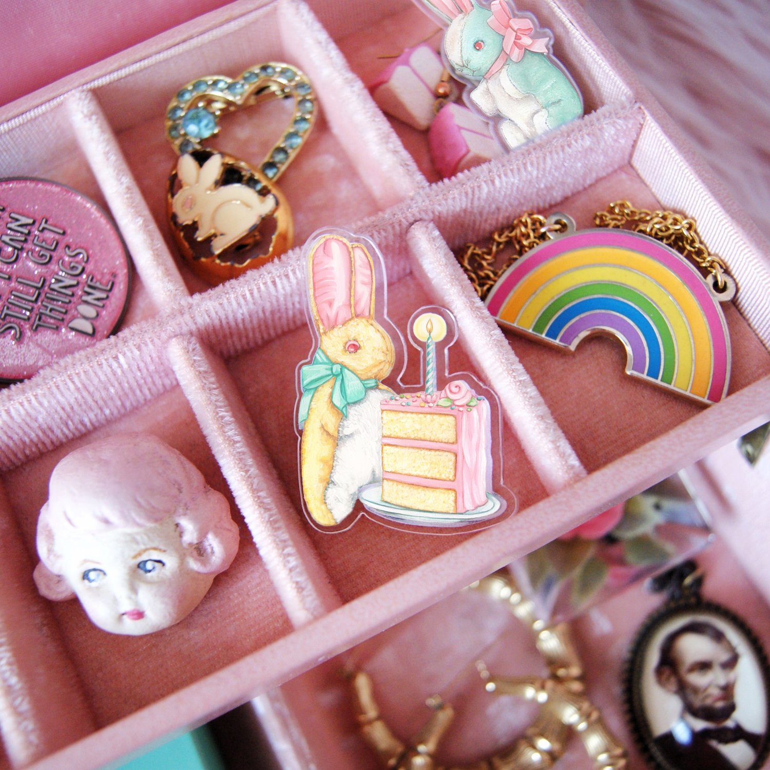 Image of Bunny with Cake acrylic pin 