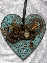 Image 1 of HEART SHAPED MIXED MEDIA WALL HANGING ART