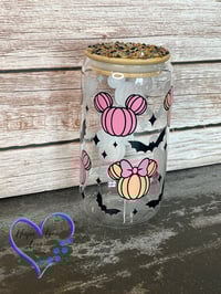 Image 2 of 16oz Mickey and Minnie Halloween  Glass Can 