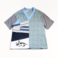 Image 4 of triceratops courtneycourtney adult size XL extra large vneck raglan short sleeve tee tshirt top