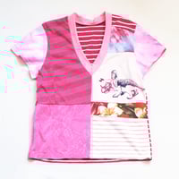 Image 1 of triceratops pink dyed courtneycourtney adult size m/l medium large vneck short sleeve tee tshirt top