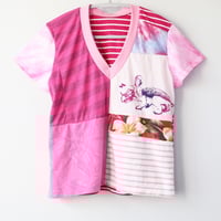 Image 3 of triceratops pink dyed courtneycourtney adult size m/l medium large vneck short sleeve tee tshirt top