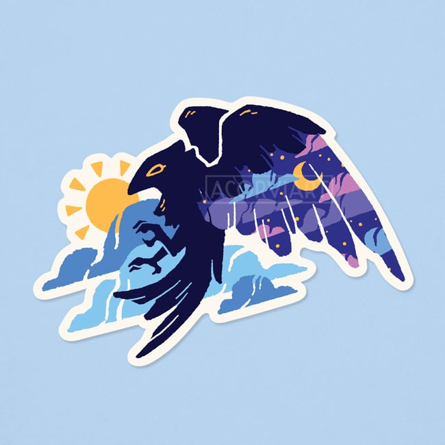 Sun and Moon Crow Sticker