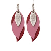 Image 1 of Australian made leather earrings - Leaf. Rose gold, pretty pink, red [LPR-877]