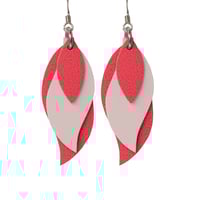 Image 1 of Australian made leather earrings - Leaf. Bright watermelon coral pink and soft pink [LCP-881]