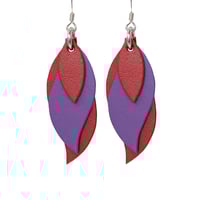 Image 1 of Australian made leather earrings - Leaf. Red and purple [LRP-884]
