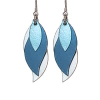 Image 1 of Australian leather leaf earrings - Metallic light blue, metallic blue, silver
