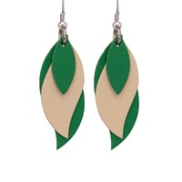 Image 1 of Australian made leather earrings - Leaf. Emerald green and beige [LGN-861]