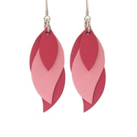 Image 1 of Australian leather leaf earrings - Pretty pink with deep pink [LPK-100]