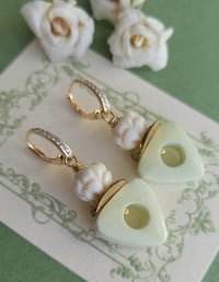 Image 3 of Lemon Lime Sorbet – Lemon Chrysoprase + Carved Bone Earrings