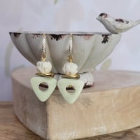Image 5 of Lemon Lime Sorbet – Lemon Chrysoprase + Carved Bone Earrings