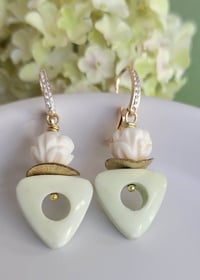 Image 2 of Lemon Lime Sorbet – Lemon Chrysoprase + Carved Bone Earrings