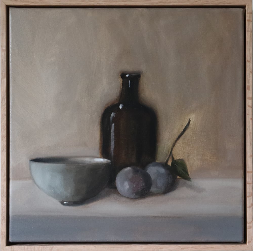 Image of Nature morte au bol, à la bouteille et aux prunes