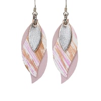 Image 1 of Australian made leather earrings - Leaf. Rose gold, painted pink and bronze, soft pink [LHP-096]