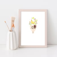 Image 3 of PRINT - A4 - reproduction of my hand painted/collage - chicken on vase of flowers - wall art