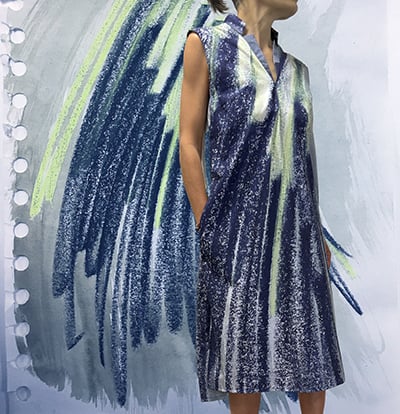 Image of DRESS PRINTED WITH SKETCHBOOK PAGES IN ORGANIC COTTON