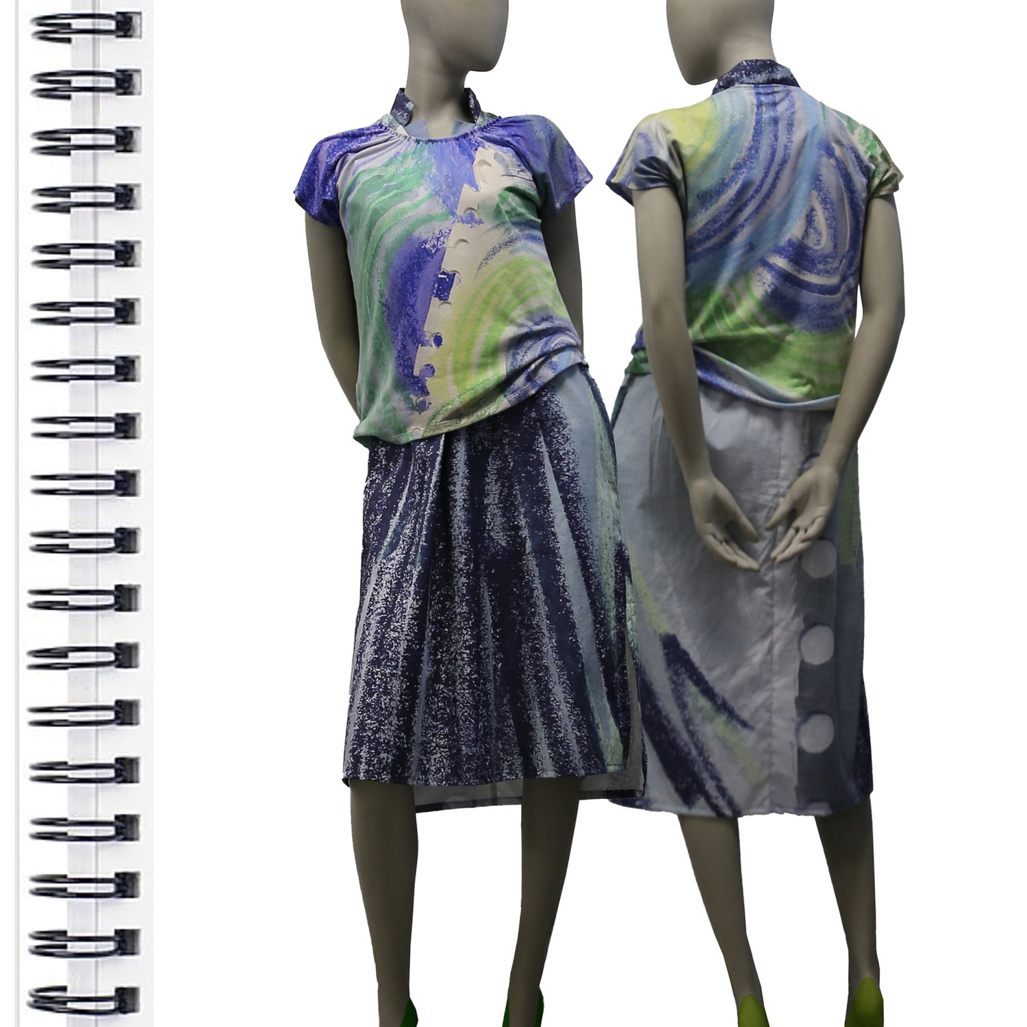 Image of DRESS PRINTED WITH SKETCHBOOK PAGES IN ORGANIC COTTON