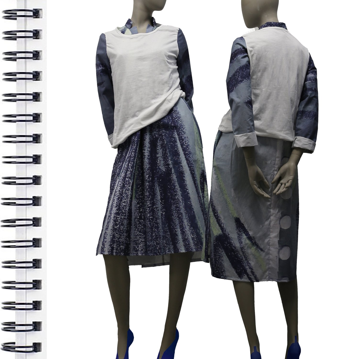 Image of DRESS PRINTED WITH SKETCHBOOK PAGES IN ORGANIC COTTON