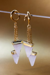 Image 1 of Ear Weights - Chain & Crystal Hangers - Rose Quartz - GOLD - Dangle Earrings - Stainless Steel