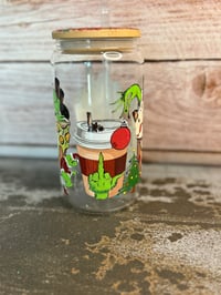 Image 4 of 16oz Grinch Coffee Glass Tumbler