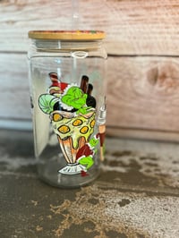 Image 3 of 16oz Grinch Coffee Glass Tumbler