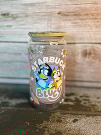Image 1 of 16oz Bluey Coffee Glass Tumbler