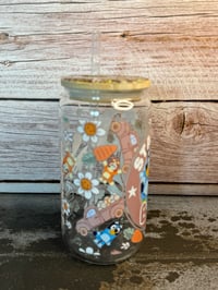Image 2 of 16oz Bluey Coffee Glass Tumbler