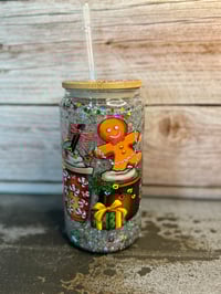 Image 1 of 16oz Christmas Coffee Glass Snow Globe Tumbler