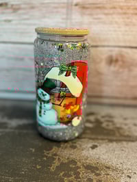 Image 2 of 16oz Christmas Coffee Glass Snow Globe Tumbler