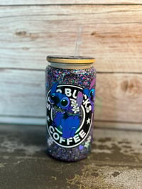 Image 1 of 16oz Stitch Flowers Coffee Glass Snow Globe Tumbler