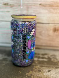 Image 4 of 16oz Stitch Flowers Coffee Glass Snow Globe Tumbler