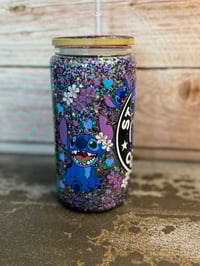 Image 2 of 16oz Stitch Flowers Coffee Glass Snow Globe Tumbler