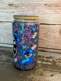 Image 3 of 16oz Stitch Flowers Coffee Glass Snow Globe Tumbler