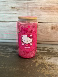 Image 1 of 16oz Hello Kitty Love Coffee Glass Snow Globe Tumbler