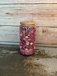 Image 2 of 16oz Kuromi Love Coffee Glass Snow Globe Tumbler