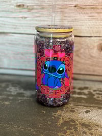 Image 1 of 16oz Stitch Starbucks Coffee Glass Snow Globe Tumbler