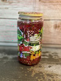 Image 1 of 16oz Grinch Holiday Coffee Glass Snow Globe Tumbler