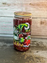 Image 2 of 16oz Grinch Holiday Coffee Glass Snow Globe Tumbler
